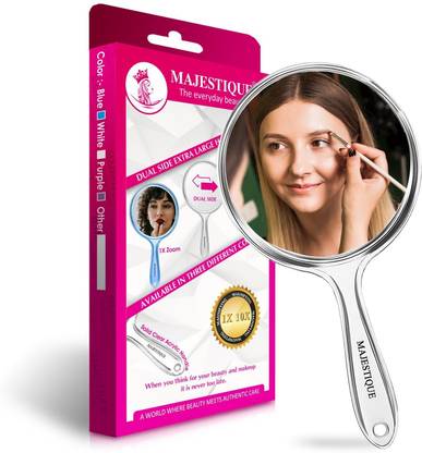 MAJESTIQUE Dual Side Extra Large Handheld Mirror, 1X/10X Round Magnifying Mirror - White