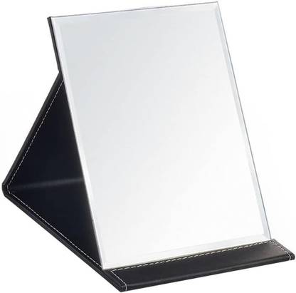 pepplo Protable PU Leather Mirror Folding Desktop Makeup Mirror with Adjustable Stand