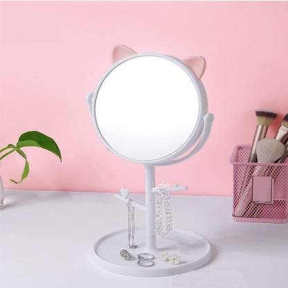 Kruvad Mirror, Dressing Tabletop Makeup 360° Rotating Swivel Mirror, Bathroom Shaving Mirror for Men Women Cat Shape Free Standing Mirror (1pc) (White)