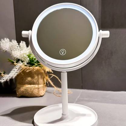 Stelliferous Round Desktop LED mirror with Ears (Misty Rose)