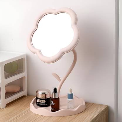 Glitzn Flower Shape Makeup Mirror with Tray for Desktop, Bedroom, Bathroom, Living Room