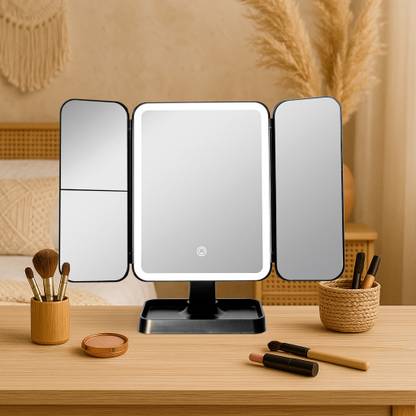 Stelliferous Vanity Mirror with Light|Trifold Shaving Mirror|3X Magnifying|Mirror with Stand