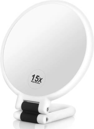 KIRA Magnifying Travel Mirror, Double Sided Hand Held Mirror with Handle (White)