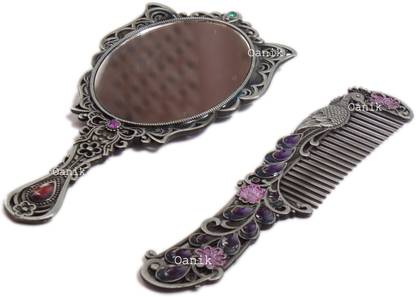 Oanik Stylish Hand Mirror and Comb Set for Effortless Hair Styling - Comb Mirror Combo
