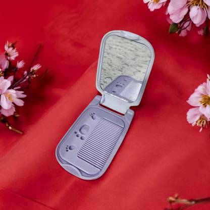 Nikki Bela Stylish Compact Pocket Mirror with Inbuilt Comb for Flowless makeup (pack of 1)