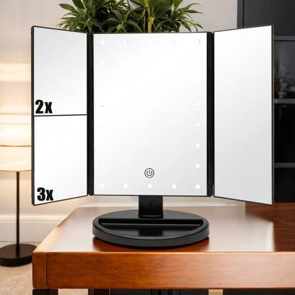 Stelliferous Vanity Mirror with Light|Trifold Shaving Mirror|3X Magnifying|Mirror with Stand