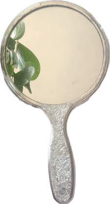 Swacraft Makeup Mirror Round Shape wth Handle Light Weight Easy to Carry (Silver,Q1)