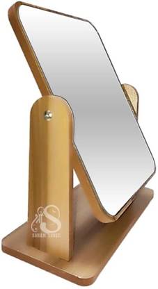 Gabani fashion 360 Degree Rotatable, Eco-Friendly Cosmetic Mirror with Adjustable Wooden Stand