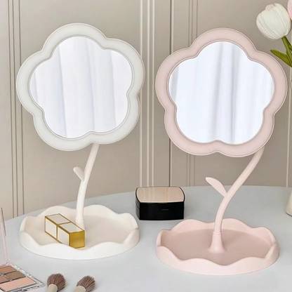 draval Flower-Shaped Makeup Mirror, Rotatable tray Table Vanity Mirror Cute