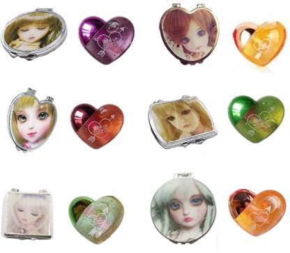 Kalli Compact Pocket Mirror & Heart Shape Lip Tint / Lip Gloss Combo (Set Of 6)