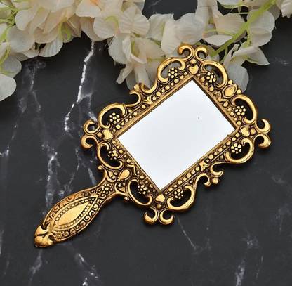 NIRMAL HANDI CRAFT Metal Handheld Mirror with Handle Compact for Personal Makeup Vanity