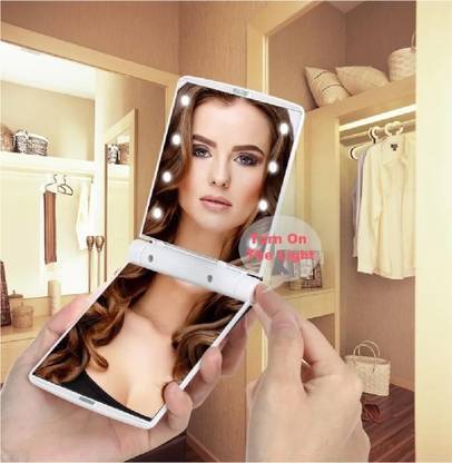 9Up 8 LED Lights Makeup Mirror Folding Portable Compact Mini Mirrors