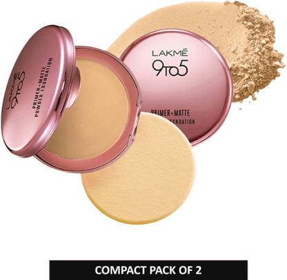 lakme 9to5 Primer+Matte Powder Foundation Compact Pack of 2 Compact