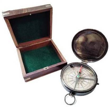 BOMCYCLE Antique Brass Titanic Flat Lid Compass with Wooden Anchor Box Compass