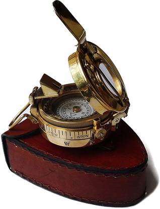 Dheeraj Compass for Direction Used Authentic Army Brass with Lather Box Compass