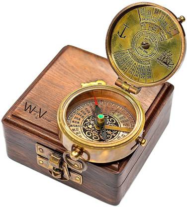 TT Services Antique Brass Compass with Sheesham Wooden Box Compass