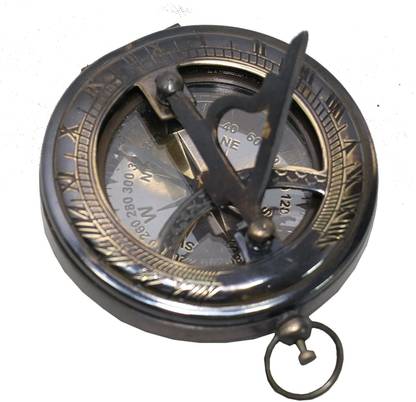 B S CREATION Antique Vintage Style Pocket Brass Sundial Push Button Compass Compass
