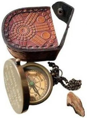 VISHAL MOBILESS Engraved Brass Compass, Antique Finish Nautical Compass Pocket with Leather Box Compass