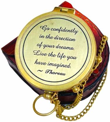 APAX Nautical Brass Thoreau's Go Confidently Compass With Leather Case| Directional Compass