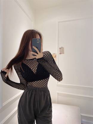 Bunny Bae Mesh low collar black top Women Compression