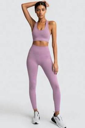 RiCREATION RiCREATION Women Gym Wear Set Lavender Women Compression