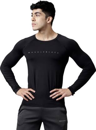 MUSCLEBLAZE Compression Muscle Tee Full Sleeve, Midnight Black Men Compression