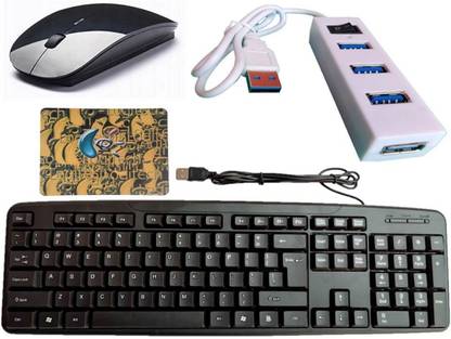 ANJO Wired USB Keyboard-Wireless Mouse-Non Slip Mouse Pad-2.0 USB Hub Combo Set