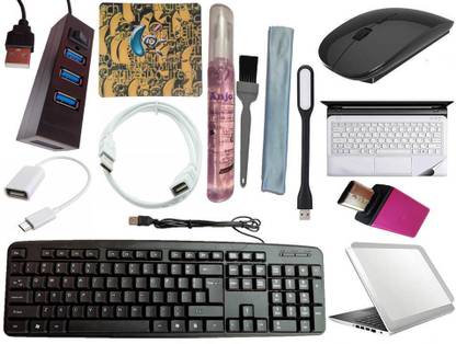 ANJO Keyboard-Wireless Mouse-Pad-2.0 Hub-3in1Cleaner-OTG Micro&C-Ext 1.5m-LED-Skin Combo Set Designed for Gaming