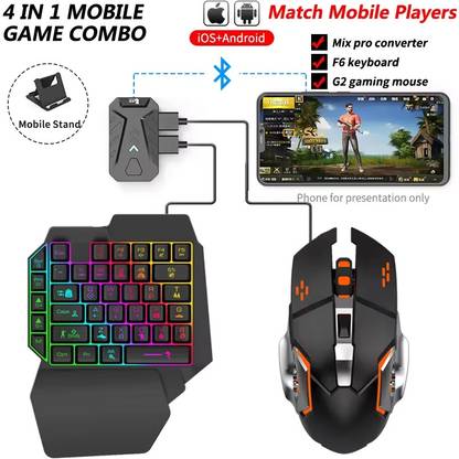 DWH Bluetooth Gaming Keyboard Mouse Convertor For Smartphone 4 in 1 Game Combo Combo Set Designed for Gaming