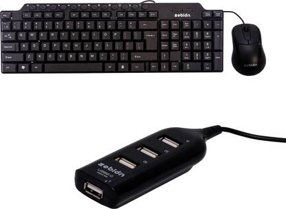 zebion Viking Wired Keyboard & Mouse + Pronto 101 USB HUB Combo Set