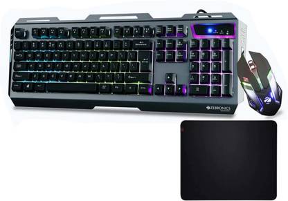 ZEBRONICS Transformer 1 Premium Gaming Wired Keyboard, Wired Mouse, Silk-Gliding Mouse Pad Combo Set