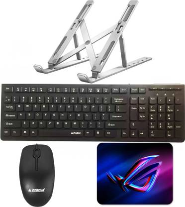 Henture Prodot Fe Keyboard and Mouse Combo with Aluminium Laptop Stand and Mouse Pad Combo Set