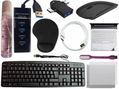 ANJO Keyboard-Wireless Mouse-Wrist Support Pad-3.0Hub-Cleaner-OTG 2in1-Ext-LED-Skin Combo Set Designed for Gaming