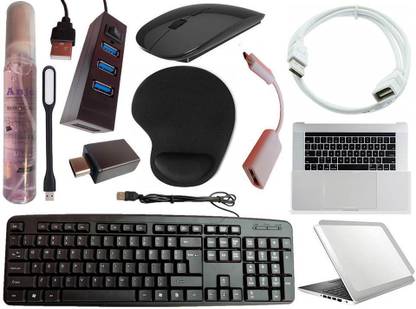 ANJO Keyboard-Wireless Mouse-Wrist Pad-2.0 Hub-Cleaner-OTG C&Micro-Ext-LED-Skin Combo Set Designed for Gaming