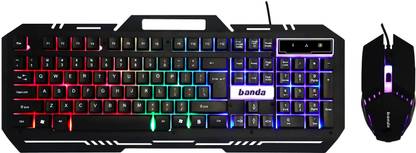 D25 Banda Gaming Keyboard and Mouse Combo, Wired Backlit Rainbow,Removable Hand Rest Combo Set Designed for Gaming