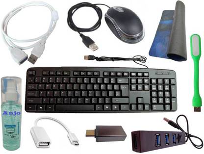 ANJO 9 in 1 Combo Keyboard-Mouse-Pad-USB Hub-Cleaner-LED-Extension Cable-OTG Combo Set Designed for Gaming
