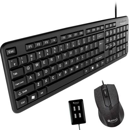 QUANTUM QHM 7403D Wired Kyboard + QHM 224D Wired Optical Mouse + 6633 USB HUB Combo Set Designed for Gaming