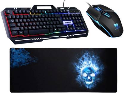 FKU RGB GAMING KEYBOARD,TWOLF RGB 3200DPI WIRED GAMING MOUSE XXXL SKULL MOUSE PAD Combo Set Designed for Gaming