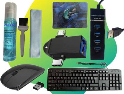 ANJO USB Keyboard-Wireless Mouse-Pad-3.0USB Hub-3in1 Cleaning Kit-OTG M & C Type 2in1 Combo Set