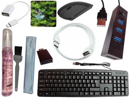 ANJO USB Keyboard-Wireless Mouse-Pad-2.0 Hub-3in1 Cleaner-OTG Micro&C-Ext Cable 1.5m Combo Set Designed for Gaming
