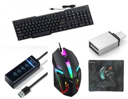 Di Innovating Technology DI 5 COMBO OF ( KEYBOARD, RGB MOUSE, HUB, MOUSEPAD AND C TYPE OTG) Combo Set