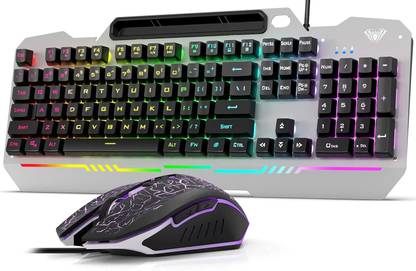 Aula T102 Wired USB Standard Gaming Keyboard Compatible with Desktop, Laptop, Mac T102 Gaming RGB backlit Keyboard with 7200 DPI, 6 buttons Gaming Mouse