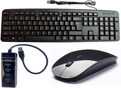 ANJO Wired USB Keyboard-Wireless Mouse-3.0 USB Hub Combo Set Designed for Gaming