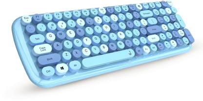 iGear KeyBee Retro Typewriter Inspired 2.4GHz Wireless Keyboard and Mouse Combo with USB Support, Single Nano Receiver, Round Keycaps, Cleaning Brush (Blue) Combo Set