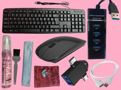 ANJO USB Keyboard-Wireless Mouse-Pad-3.0USB Hub-3in1 Cleaner-OTG 2in1-Ext Cable 1.5m Combo Set
