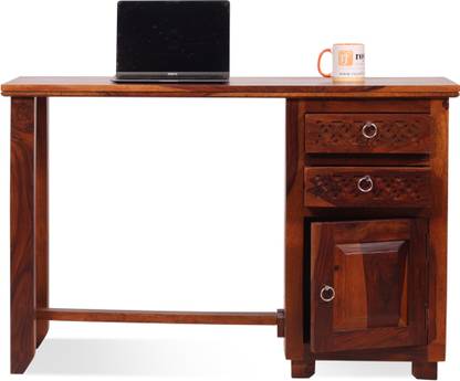 ROYAL FINISH Carvo 2 drawer & 1 Cabinet,Soft Edges,Natural Colour,Matte Finished Solid Wood Computer Desk