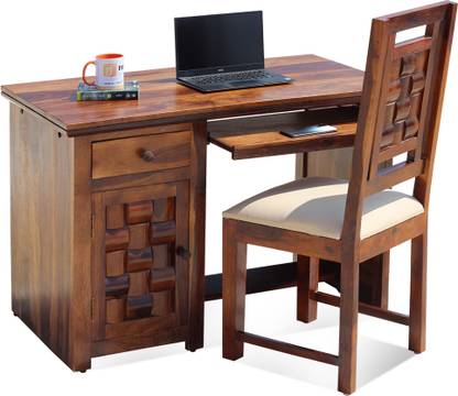 ROYAL FINISH Nivora CT with Keyboard tray & Chair,FloorProtector,NaturalColour,Matte Finished Solid Wood Computer Desk