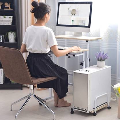 Livzing Height Adjustable Computer Table with Locking Wheels Engineered Wood Computer Desk