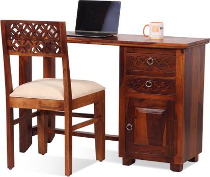 Sheesham Craft Carvo With Chair,SmoothEdges,FloorProtector,NaturalColour,MatteFinished Solid Wood Workstation