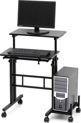 Livzing Height Adjustable Computer Table with Locking Wheels Engineered Wood Computer Desk